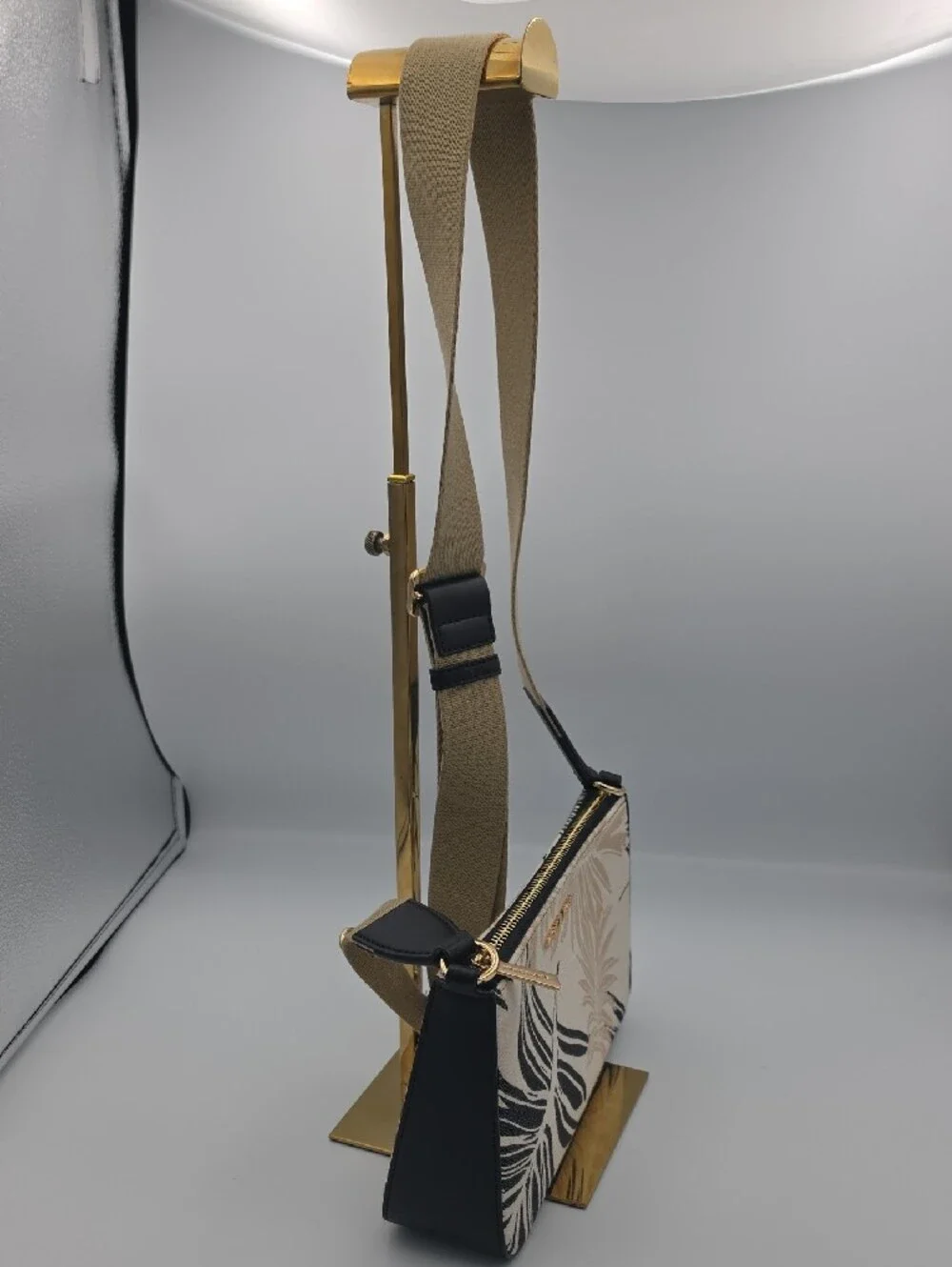 Michael Kors Beige Black Tropical-Print Crossbody Bag